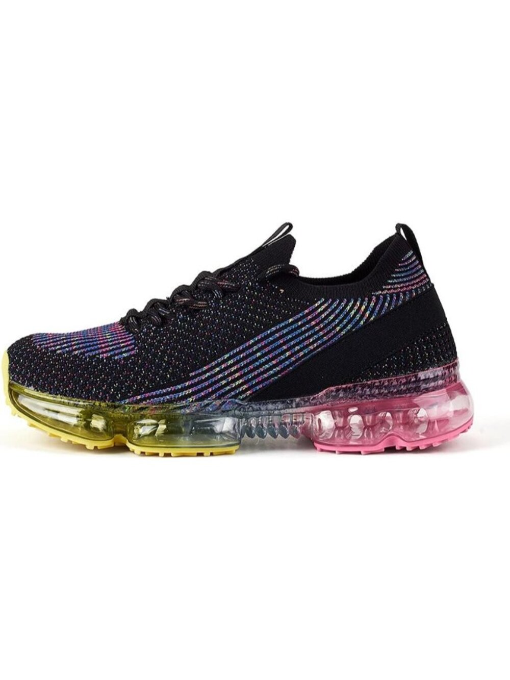 Women's Black Multi Cushion Fashion Sneakers Breathable Casual Walking Shoes
